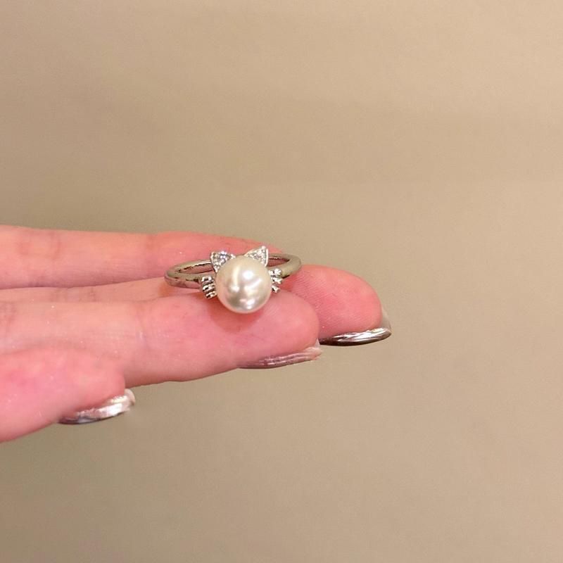 Shiny Pentagram Heart Zircon Open Rings For Women Shiny Imitation Pearl Cluster Index Finger Ring Fashion Dating Jewelry