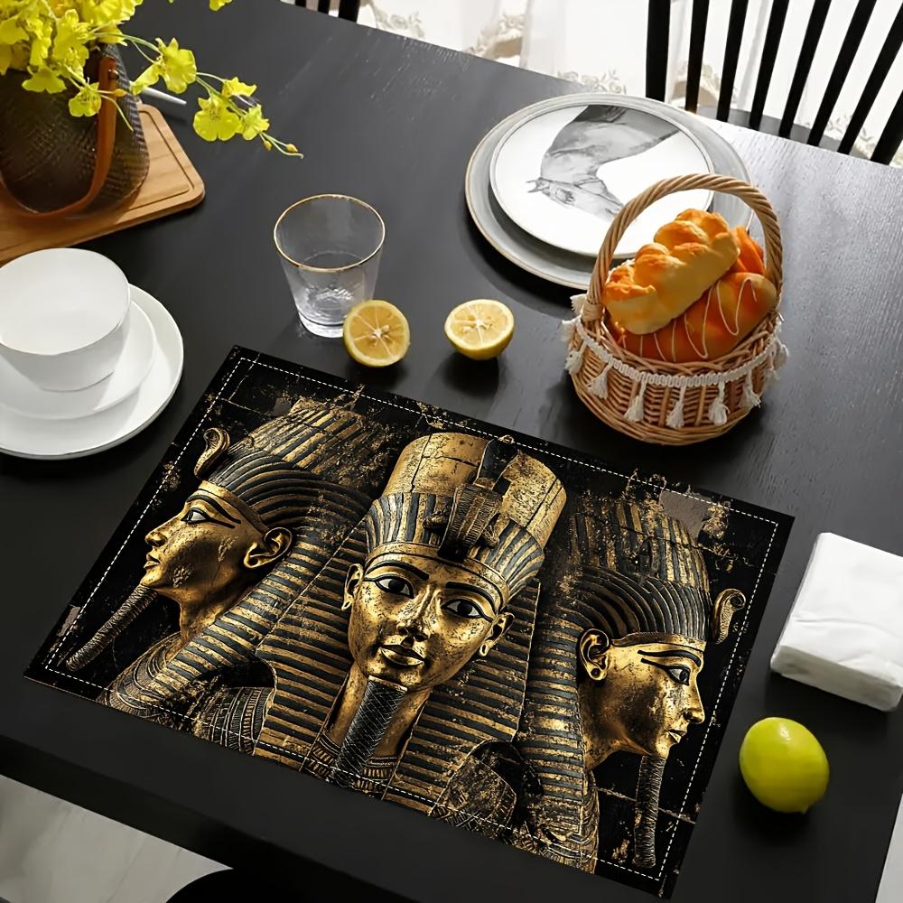 Egyptian Art Placemats Set of 4 Vintage Pharaoh Place Mats for Dining Table Kitchen Decor Washable Linen Like History Lover Gift