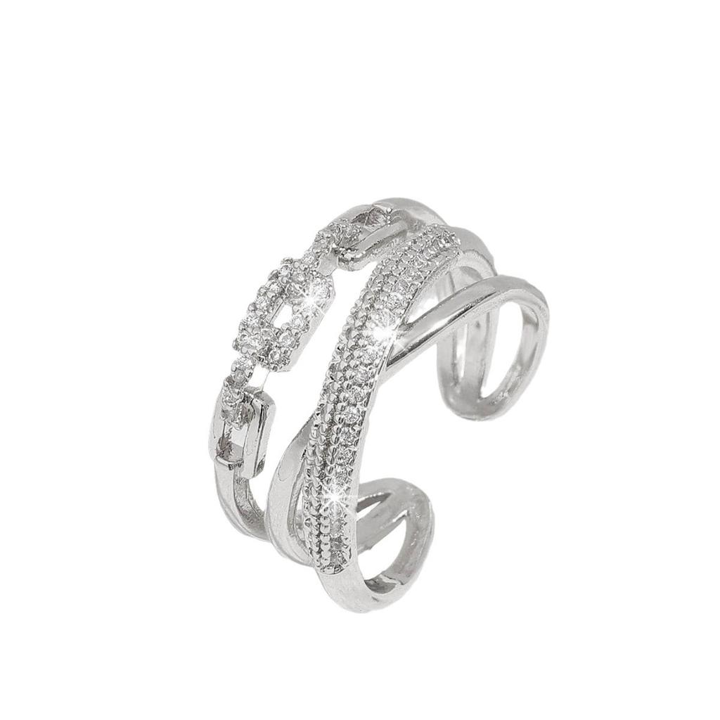 Kleiner frischer und süßer japanischer und koreanischer Stil voller Diamanten Kreuzring Damen Öffnung Nischendesign mehrlagig eingelegter Zirkon vielseitiger Ring