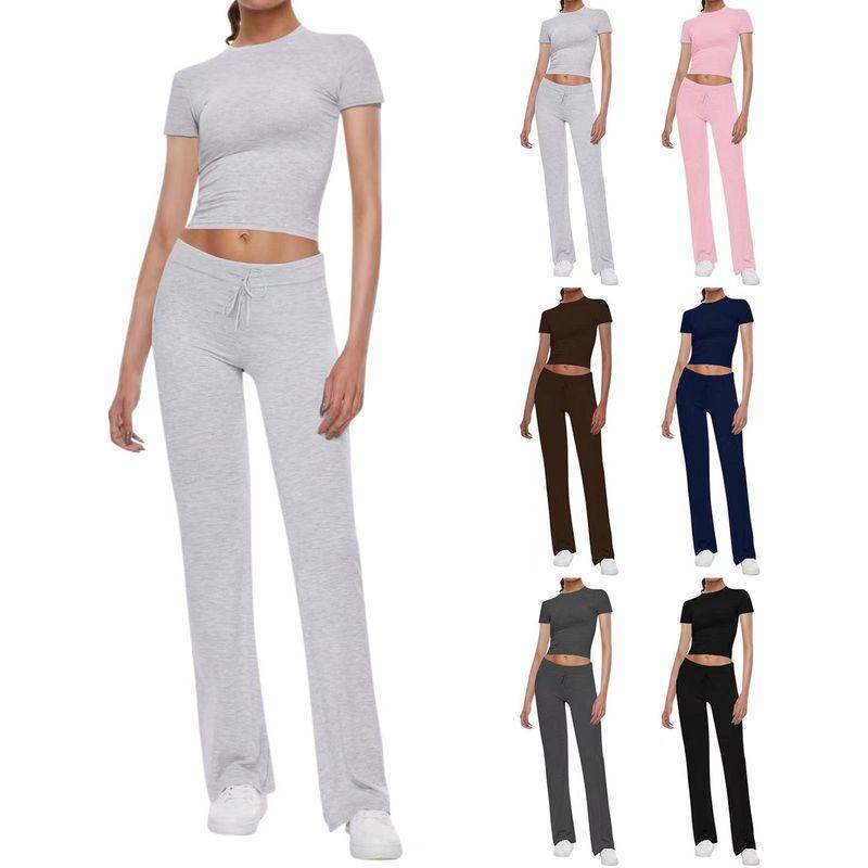 Solid Color T-shirt Lace Up Pants Set Pure Color T-shirt Shoelace Casual Pants Suit