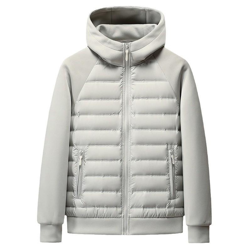 Men's Hooded Lightweight Down Jacket - Stylish Patchwork Short Coat for Fall and Winter Warmth
