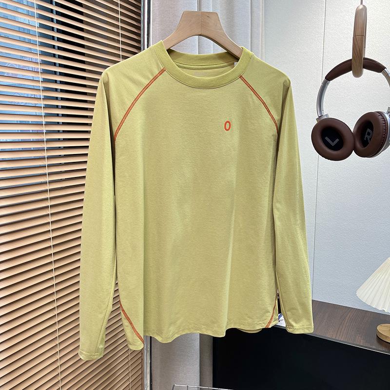 Unisex Autumn/Winter Patchwork Color Block Fleece Long Sleeve T-Shirt