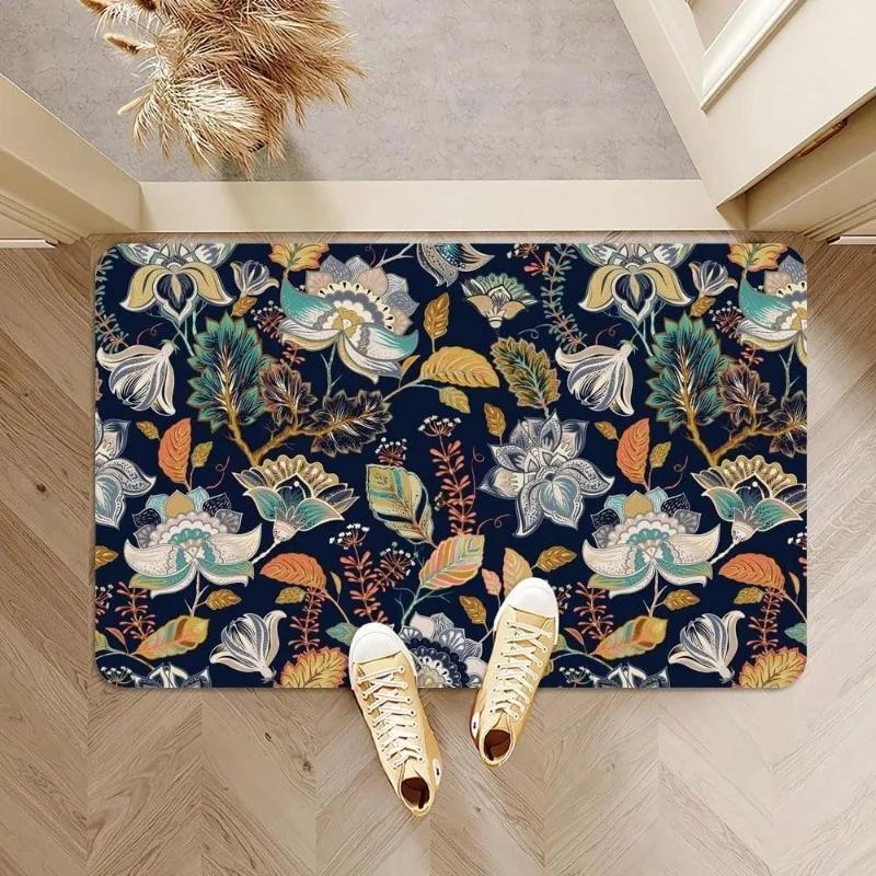 Non Slip Quick Dry Absorbent Vintage Floral Bath Carpet Mat Rug Easy Clean Home Decor for Bathroom Shower Sink Bathtub Door