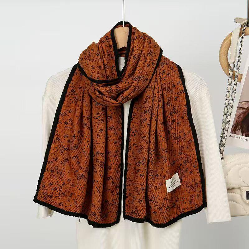 Retro Floral Cotton-Linen Scarf: Versatile Shawl for Spring & Autumn - Korean Style Neck & Shoulder Protection