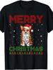 Welsh Corgi Lovers Retro T-Shirt - Corgi Santa Hat & Ugly Sweater, Men's Round Neck Tee Suitable for Year-Round Wear, Machine Washable Welsh Corgi App