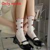 French Rose Lace Midcalf Socks With Cotton Material For Girls And Teens