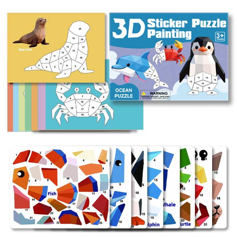 Kids 3d Geometric Collage Handmade Creative Sticker Quiet Book Early Education Puzzle Toy