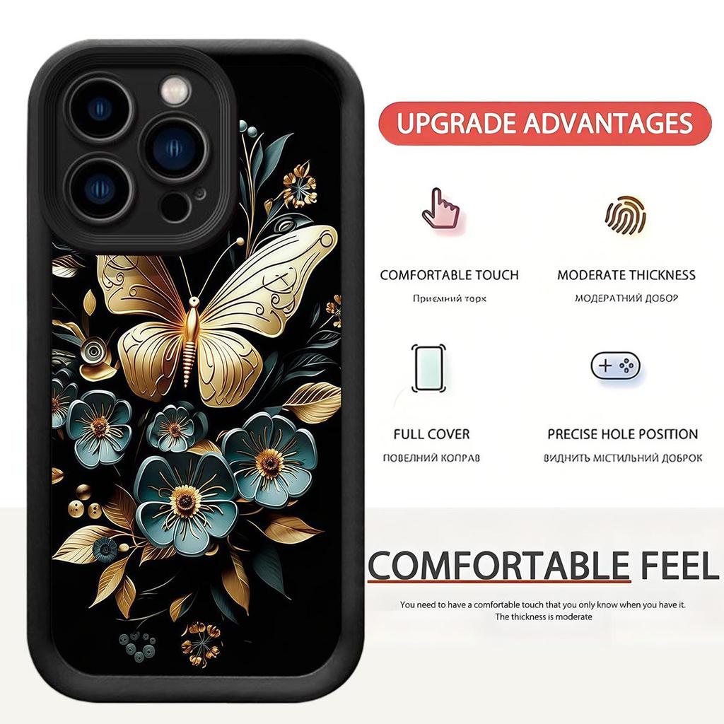 Golden Butterfly Groove iPhone 14/15/16/17 Pro Max Black Case