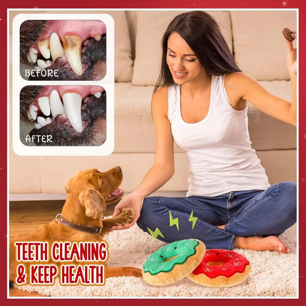 Christmas Dog Plush Squeaky Toys Donut Chew Toys Durable Stuffed Toys for Medium Small Puppy Aggressive Chewers Interactive Gift