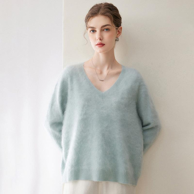 2026 Le Kasha Women's 100% Cashmere V-Neck Long Sleeve Knit Pullover - Autumn/Winter Base Layer