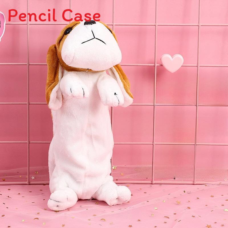 Dog Plush Pencil Case For Kids Large Capacity Creative Cartoon Animal Organizer Gift For Students
