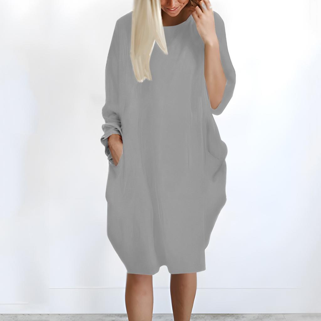 Women's Casual Baggy Pocket Long Sleeve Plus Size Long Sleeve Dress
