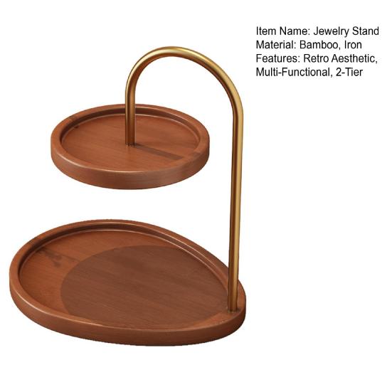 2-stufiger Schmuckständer Holz Schmuckorganizer mit 2 Ablagen Retro Etagere Schmuckhalter für Halsketten Armbänder Ohrringe Schlüssel Uhren