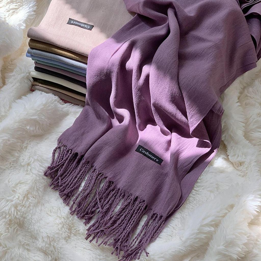 New Solid-color Faux Cashmere Scarf For Winter, Mid-length And Warm, Paired With A Sweet And Fashionable Fringed Scarf From Japan And South .