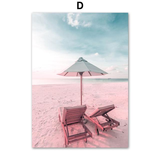 Pink Beach Seascape Poster Canvas Wall Art Scandinavian Nordic Paintings for Interior Vacation Pictures for Home Design No Frame