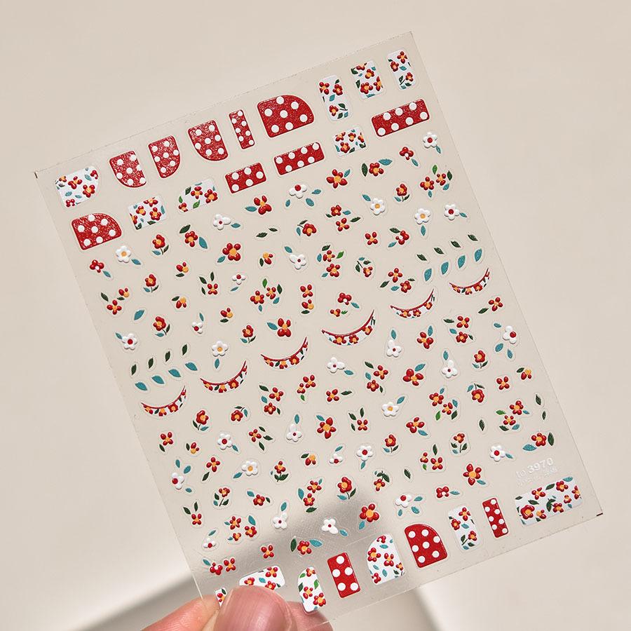 Embossed Little Red Flower Nail Art Sticker DIY Making Creative Decorative Stickers