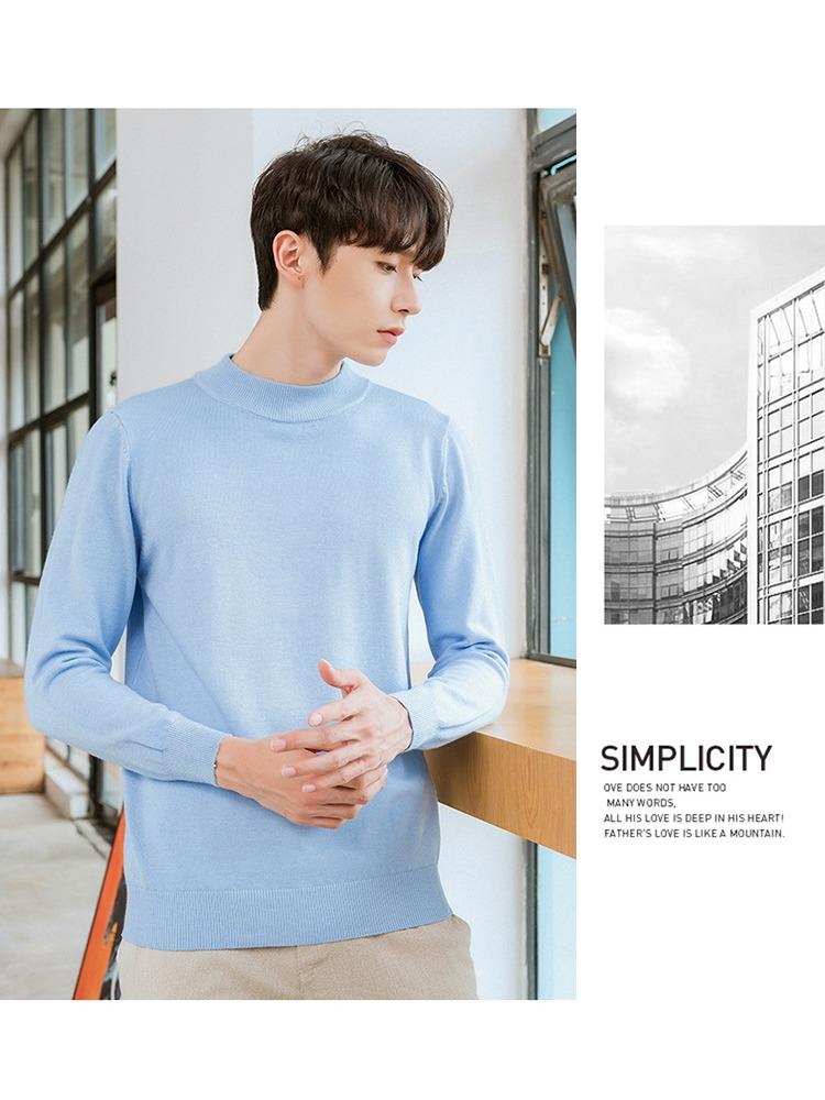 Semi-turtleneck Sweater Men's Soft Fit Knit Sweater Solid Color Casual Warm Long-sleeved Versatile Wool Bottoming Shirt Tide