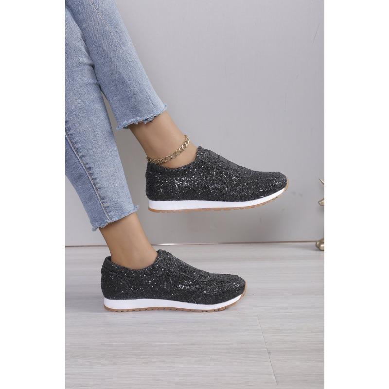 Plus Size Sequined Athletic Flats for Women Spring 2025 New Arrival Fashionable Casual Flats Comfortable Lightweight Women's Shoes