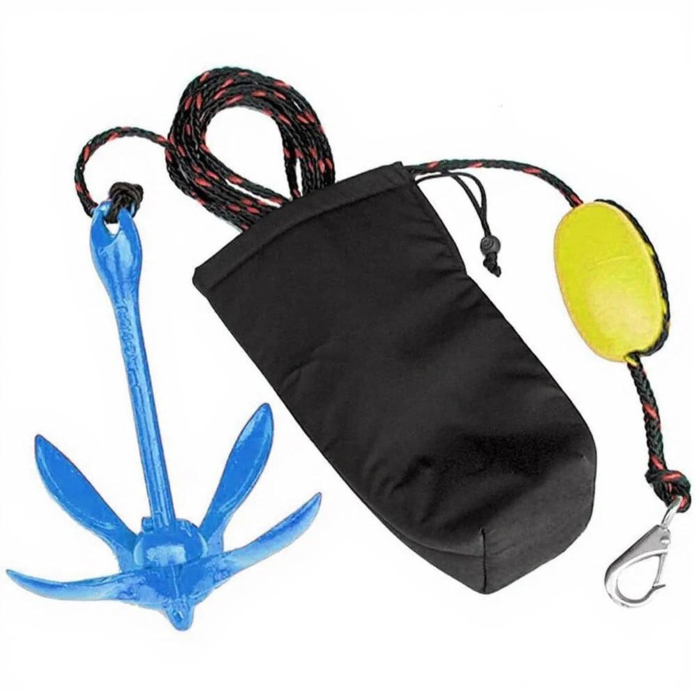 Folding Anchor Kit 1.5lb Carbon Steel with 30ft Nylon Rope Spring Hook Float and Storage Bag for Kayak Paddle Board