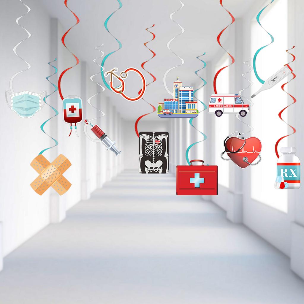 12-Piece Medical Day Graduate Party Decoration Spiral Pendant Graduation Party Swirl Pendant