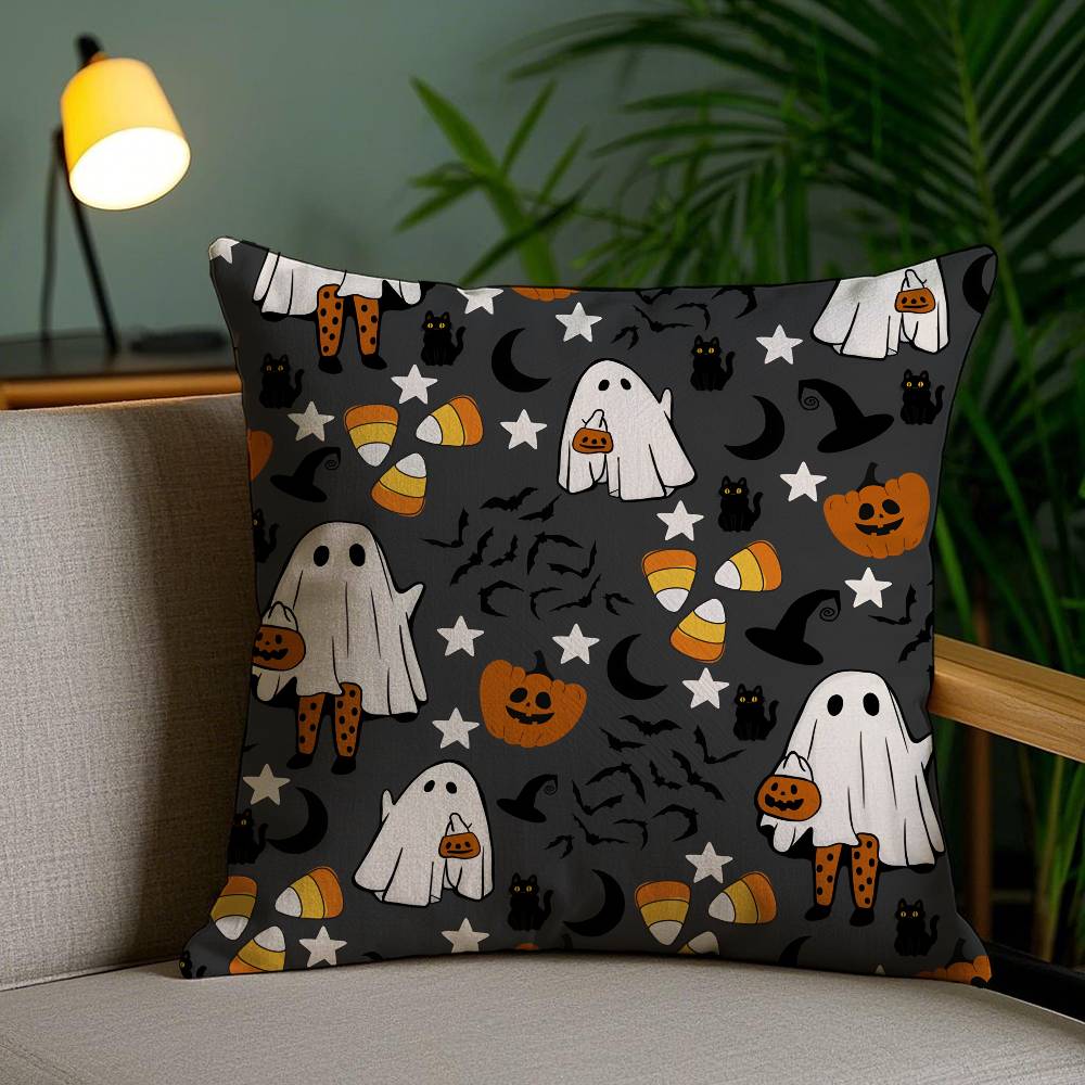 Pillow Case Cute Spooky Halloween Pumpkin Holiday Horror Atmosphere Short Plush Double-sided Printing Home Cushion Cover