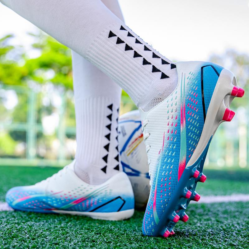 Unisex Football Boots Men's High -top Elastic Socks Mouth Leather Art Lawn Long Nail Football Shoes Children Big Size Football Boots