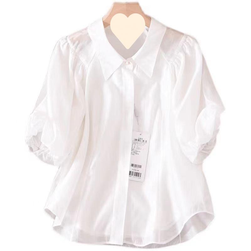 Stile Palazzo Elegante Francese Ampio e Versatile Collo a Revers Monopetto Maniche a Palloncino Traspirante e Sottile Estate Primavera