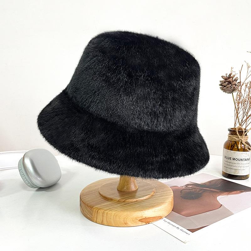 Imitation Rabbit Fur, White Fisherman's Hat, Children's Winter Plain Face, Versatile Face, Small Thickened Warm Bucket Basin Hat