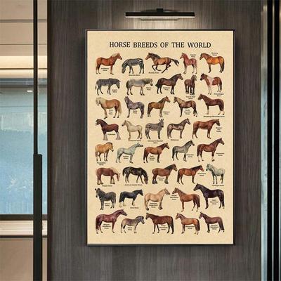 Vintage Pferdemuster Leinwandbild Kernpferde Rassen der Welt Poster Für Wohnzimmer Arbeitszimmer Dekoration Ohne Rahmen