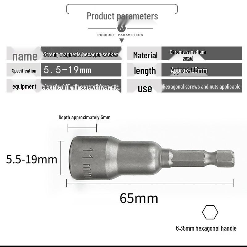 Magnetic Deep Hex Electric Wrench Drill Socket for Self-Tapping Screws