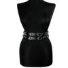 Women'S Fashion  Black Double Belt Chain Belt Leather Strap Daily Wear Accessories Waist Accessories Valentine'S Day Gift