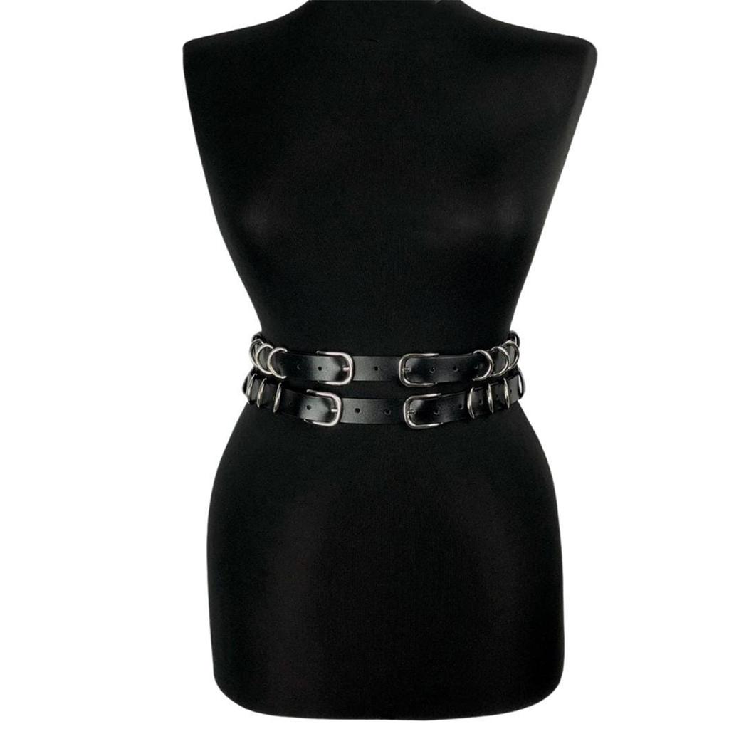 Women'S Fashion  Black Double Belt Chain Belt Leather Strap Daily Wear Accessories Waist Accessories Valentine'S Day Gift