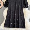 Summer Women Luxury Beading Pearl Black Half Sleeve Mini Short Straight Casual Dresses