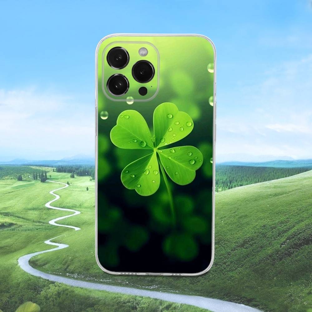 Four Leaf Clover Plant Phone Case For iPhone 16,15,14,13,12,11 Pro,Max,Plus,X,XS,XR,SE,Mini Transparent Silicone Soft
