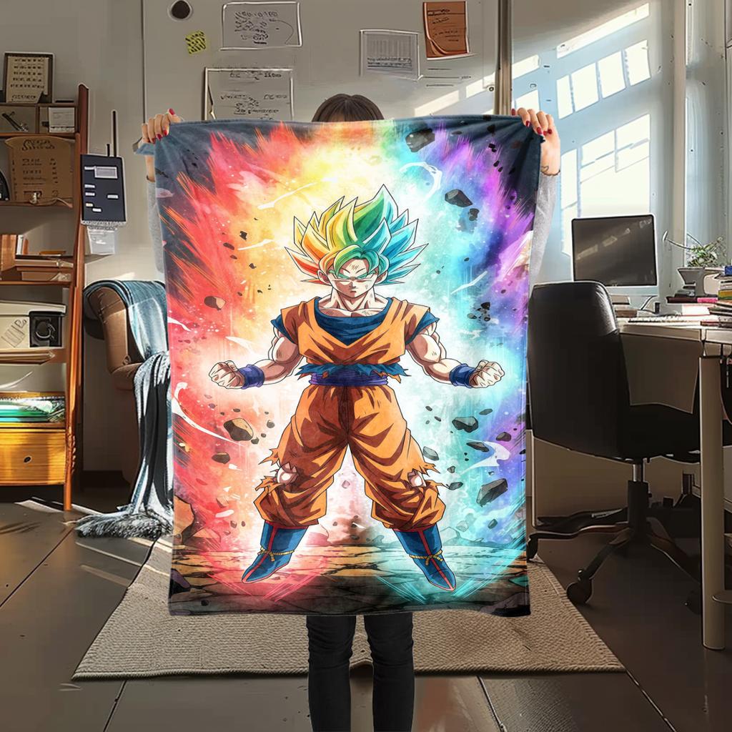 1pz Coperta in Flanella con Stampa Son Goku, Alta Qualità per Tutte le Stagioni, Decorazione per la Casa, Calore e Comfort, Perfetta per Regali di Natale