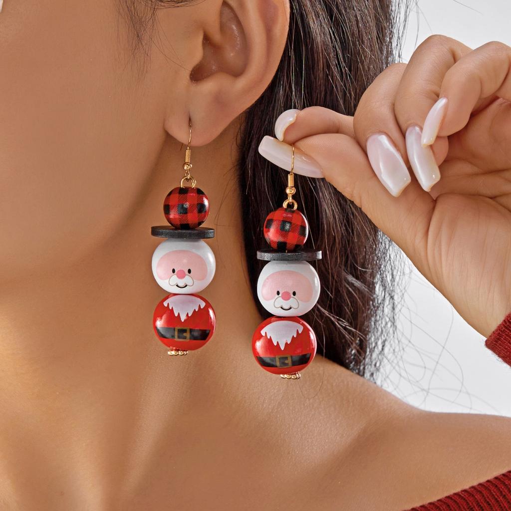 Creative Wooden Christmas Santa Claus Snowman Dangle Earrings Handmade Cartoon Drop Earring Holiday Jewelry Gift For Women Men