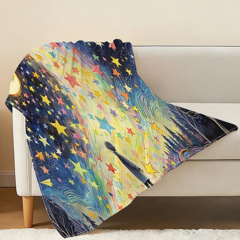 Starry Sky Flannel Throw Blanket Soft, Cozy & Warm, Machine Washable, Ideal for Home Decor, Office Naps, Christmas & Halloween