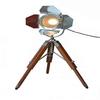 Small Desk Search Light with Wooden Tripod Stand - Home Decor Nickle Finish Table Light