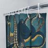 Ocean Octopus Shower Curtain Sea Life Coastal Bathroom Decor Nautical Teal Blue Waterproof Shower Curtain Set Vintage Wall Art
