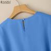 ZANZEA Women Summer Casual Round Neck Solid Color Short Sleeve Blouse