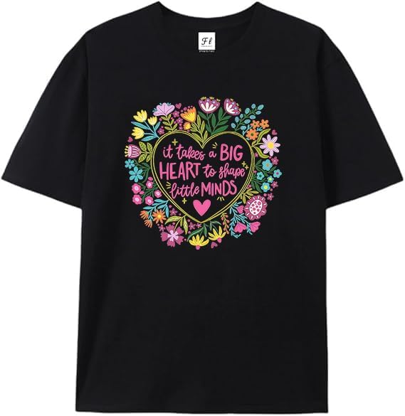 Teacher Appreciation T-Shirt, Big Heart Design, Gift for Teacher Black S разноцветный