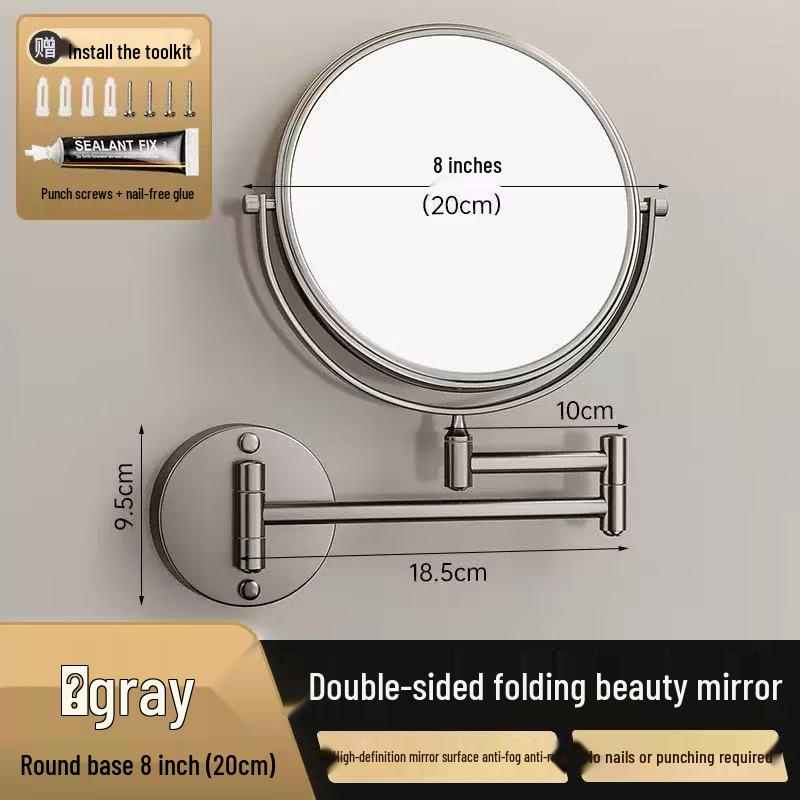 Wall-Mounted Foldable Vanity Mirror with Lights (Double-Sided, Punch-Free Installation) for Bathroom.