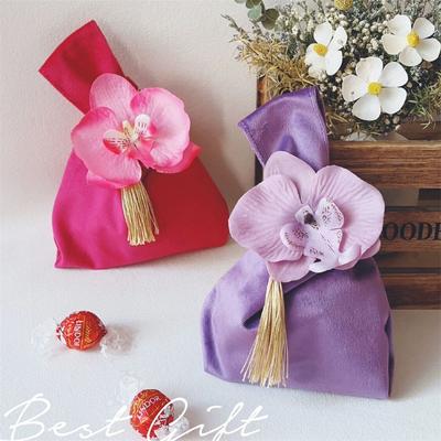 Velvet Candy Bag Pouches With Flower Happy Day Born Baby Senior Feeling Cloth Handbag Wedding Special Flannel Gift Packing Bags