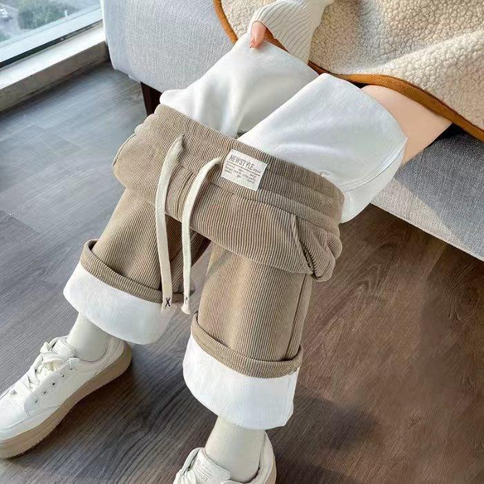 

Супер Толстые Утепленные Утолщенные Брюки с Широкими Штанинами Женские Весенне-Осенние и Зимние Повседневные Свободные Подчеркивающие Фигуру Прямые Брюки XXXL