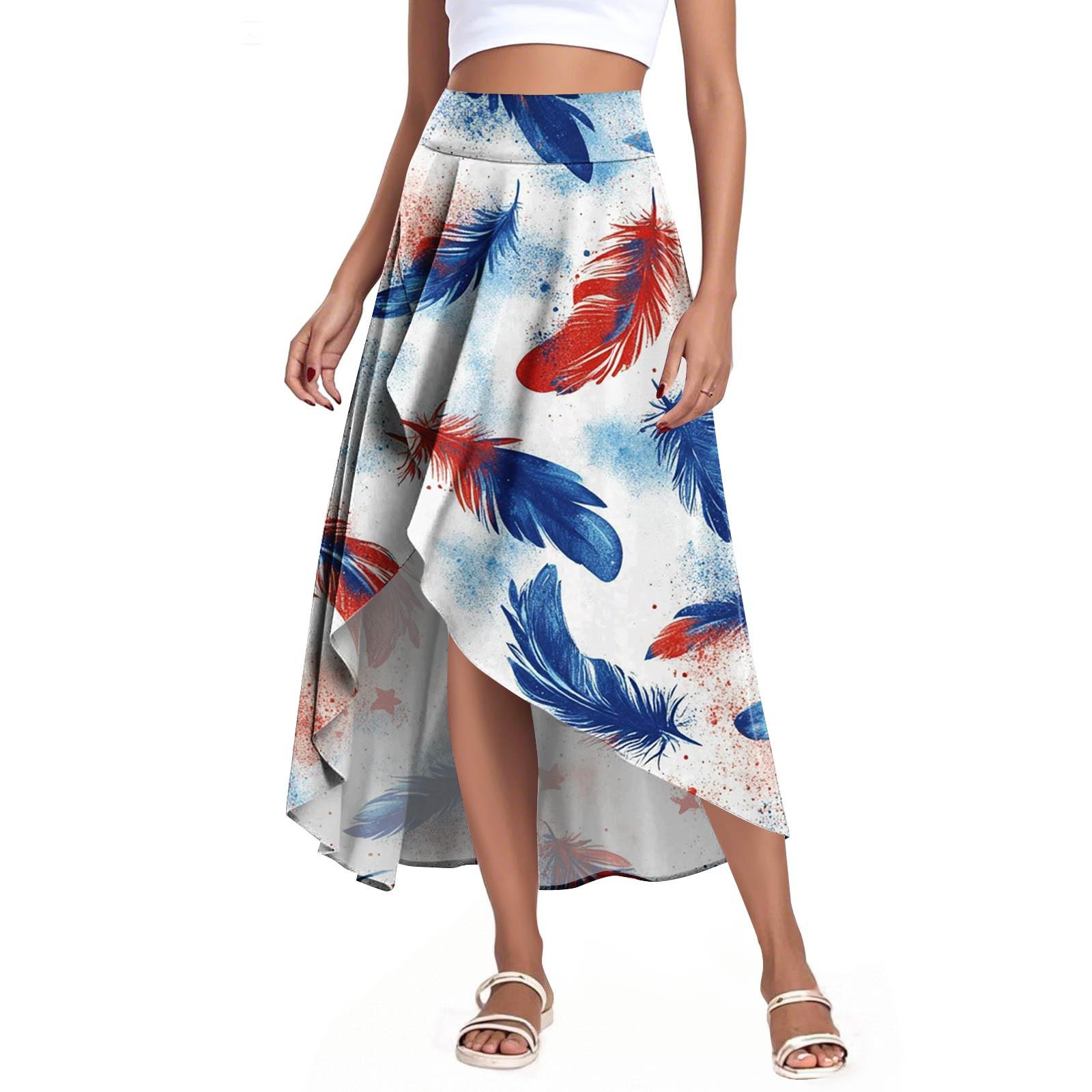 

Women s Fashion Casual Independence Day Printed Slit Ruffle High Waisted Fluttering Shorts Skirt L