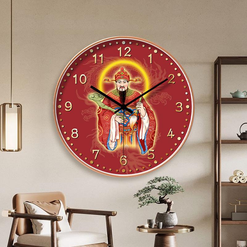 8-inch 20cm Chinese Style Chinese God of Wealth Wall Clock Living Room Wall Clock Household Mute Clock