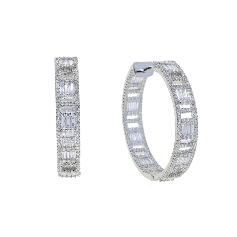 High Quality Full Rectangle Round Cubic Zircon Hoop Earring Luxury Classic Iced Out Bling CZ 45mm Big Huggie Women Jewelry