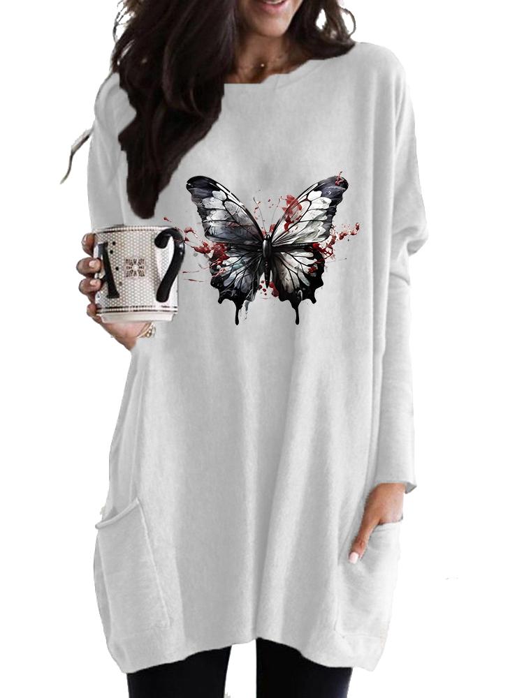 Women's Long Tunic with Pockets Loose Fit Fashion Printed Logn Sleeve Top Women's Sweatshirt