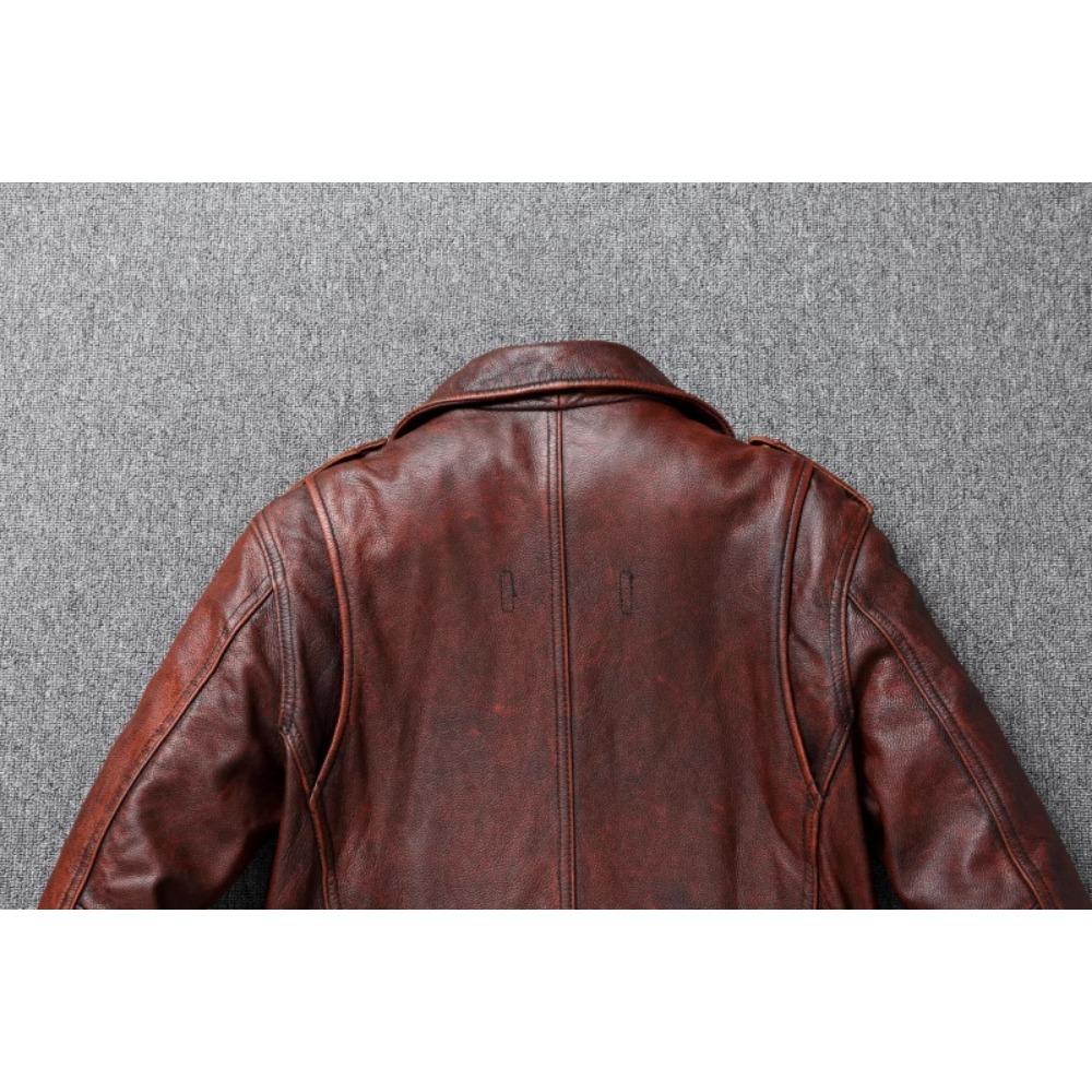 Chinese Size Vintage Red Brown Men Leather Jacket M65 Hunting Flight Jacket Genuine Cowhide Coat Autumn