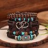 New Wood Bead Beaded Multi-layer Retro Flower Peacock Feather Heart-shaped Hand-woven Set Bracelet